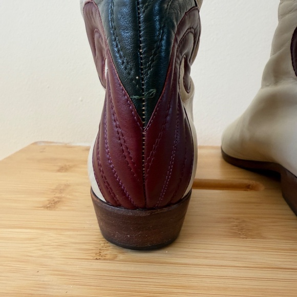 Statement Vintage 70s knee-high boots in creamy white leather with bold multicol - Picture 8 of 12